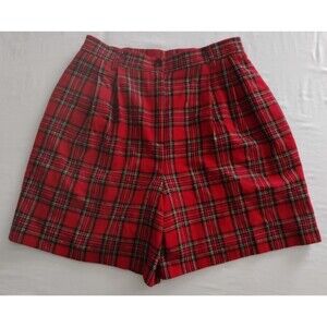 Vtg Sag Harbor Petite Shorts Women's Red Plaid 100% Wool Preppy Fall Winter S/M